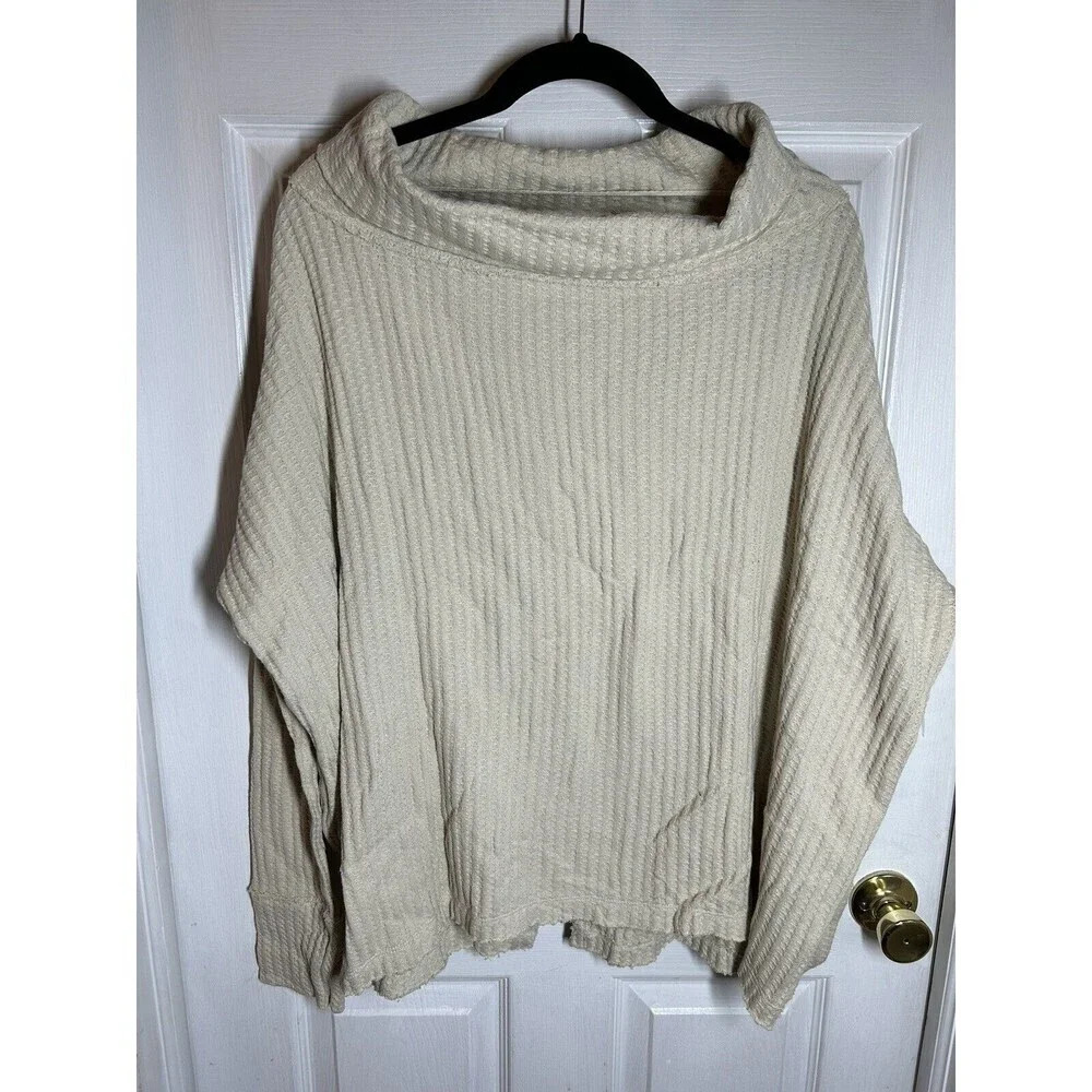 Free People Juicy Long Sleeve Cowl Neck Top Women’s Size L In Stone Cold